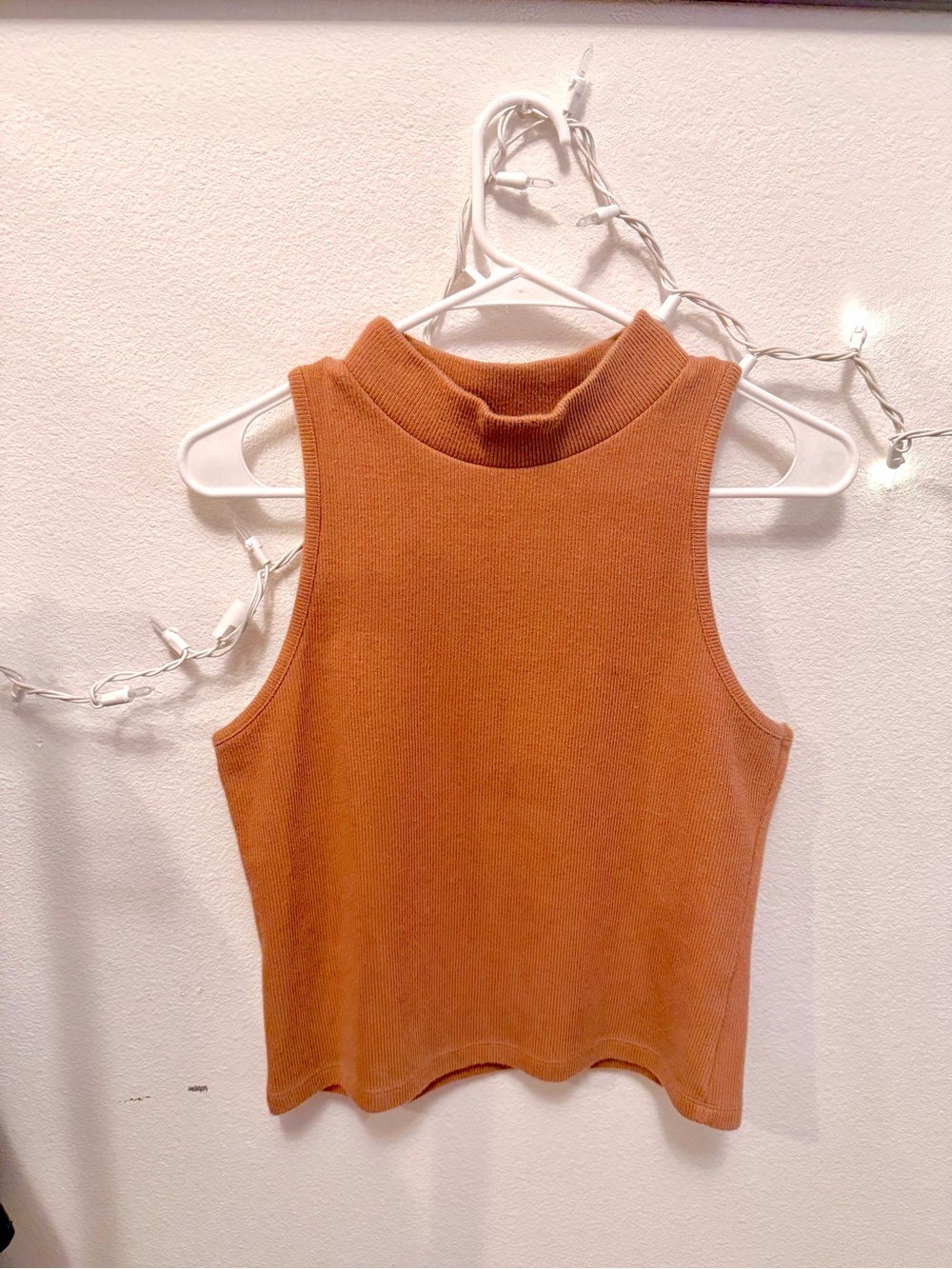 A New Day Rust/Orange Ribbed Sleeveless Mock Neck Top — Size Large